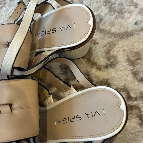 Via Spiga White Leather Strappy Block Heel Sandals Size 8 - Picture 5 of 9